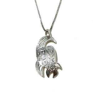 Sterling Silver Native Raven Pendant Necklace